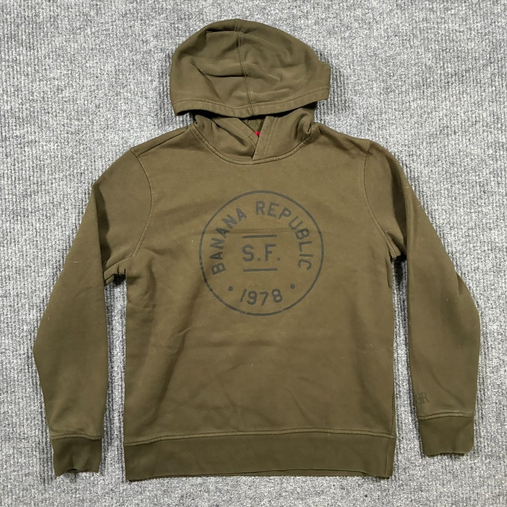 Banana Republic Mens Hoodie Large Olive Green Pullover Graphic Logo Casual